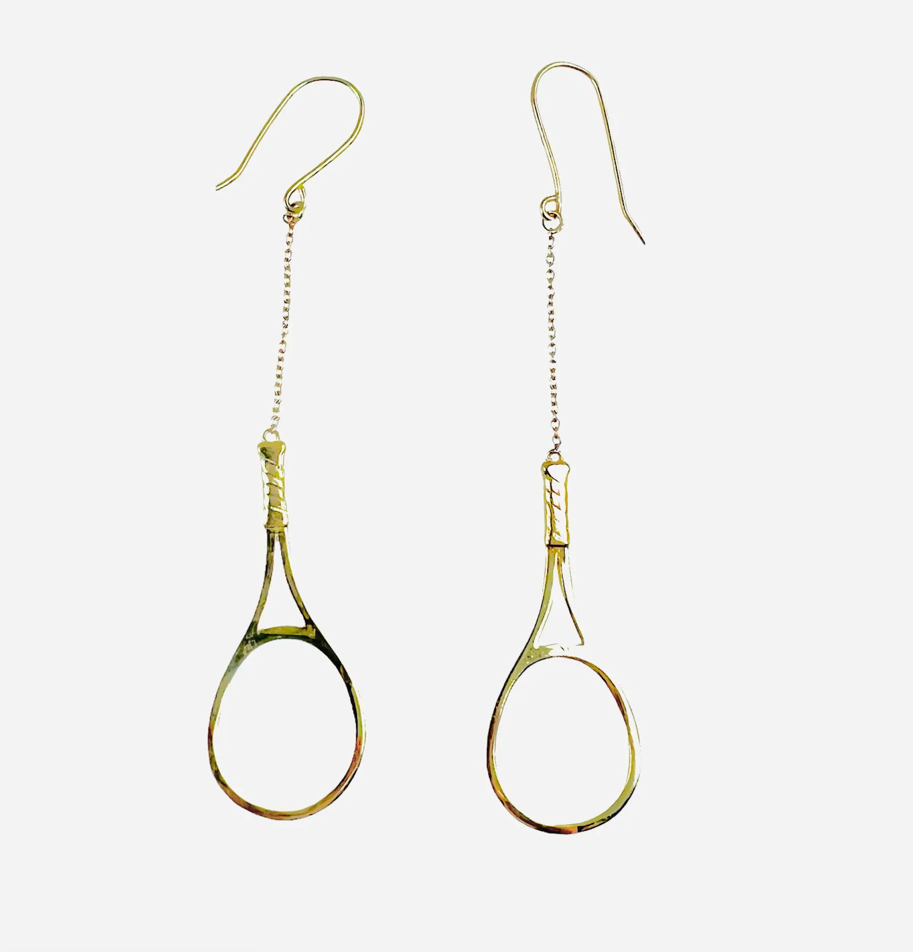 1” Tennis Racket Solid Gold Earrings