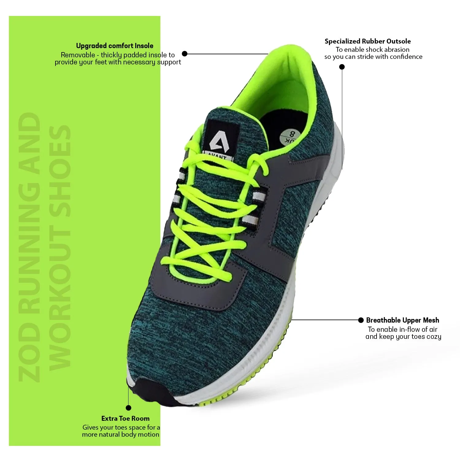 Avant Men's Zod Running and Workout Shoes - Green