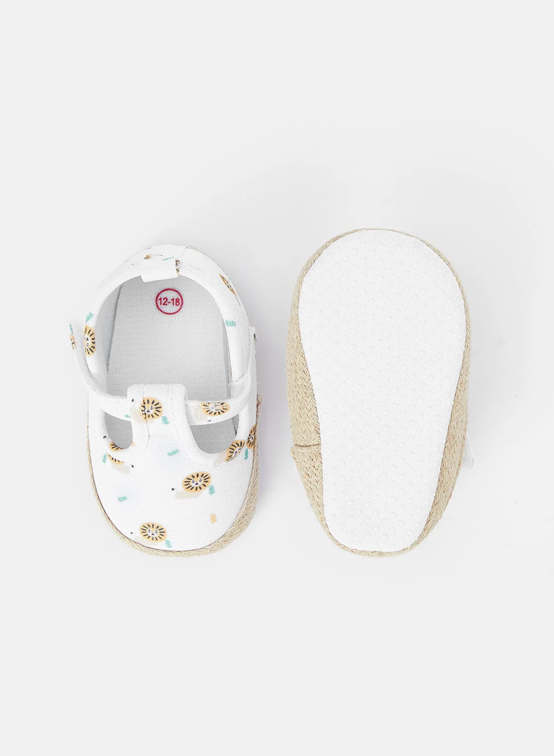 Babies White Printed Velcro Shoes