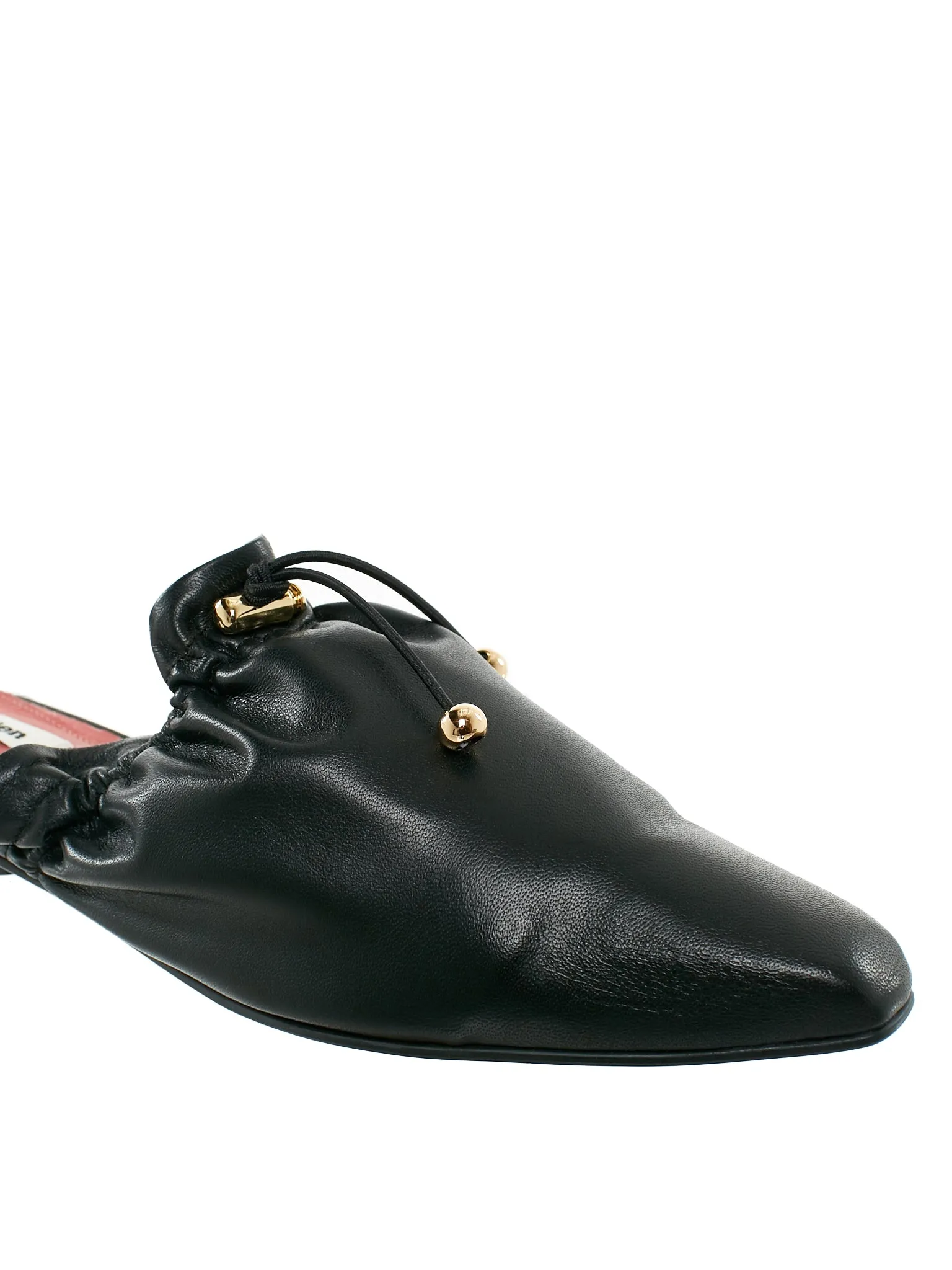 Black Baloon Drawstring Leather Slippers (RK1-SH004-BLACK)