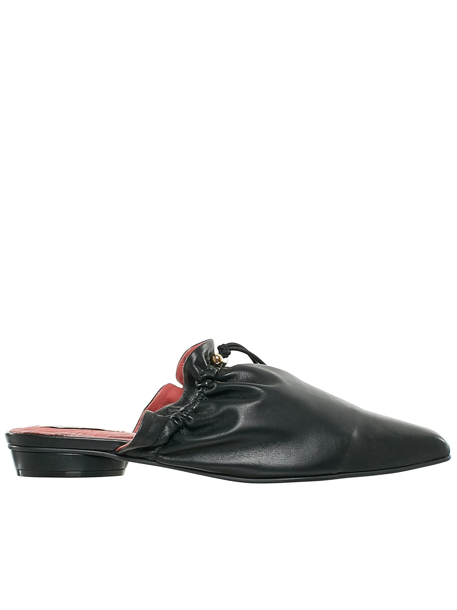 Black Baloon Drawstring Leather Slippers (RK1-SH004-BLACK)