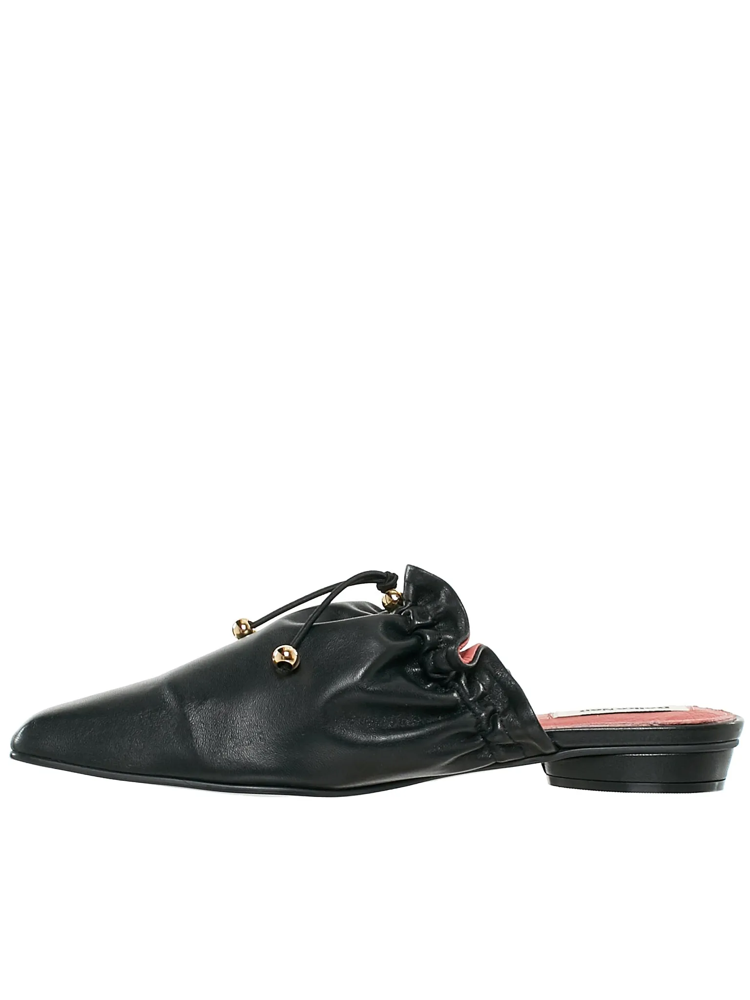 Black Baloon Drawstring Leather Slippers (RK1-SH004-BLACK)