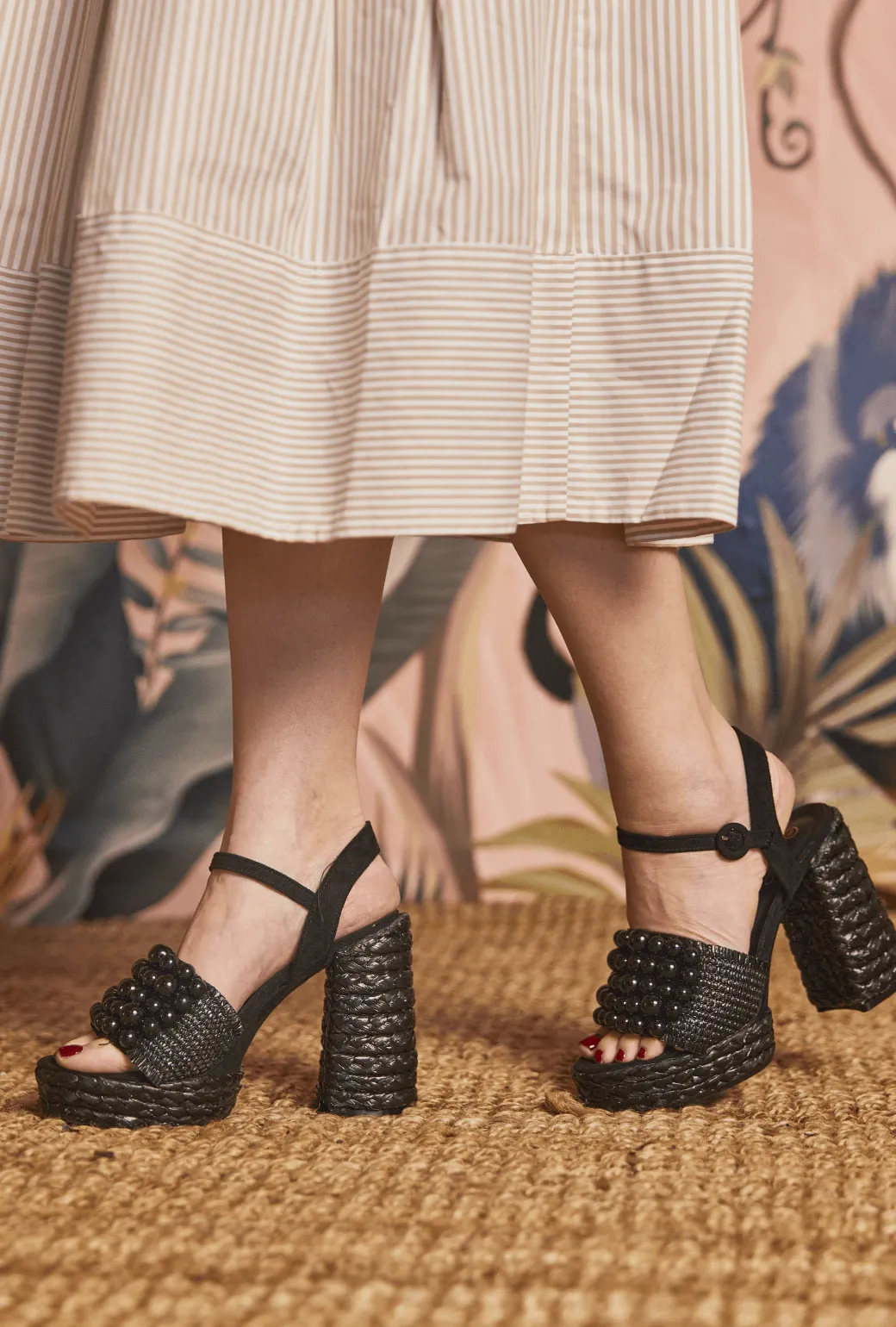 Black Pearl Platforms- Black Raffia