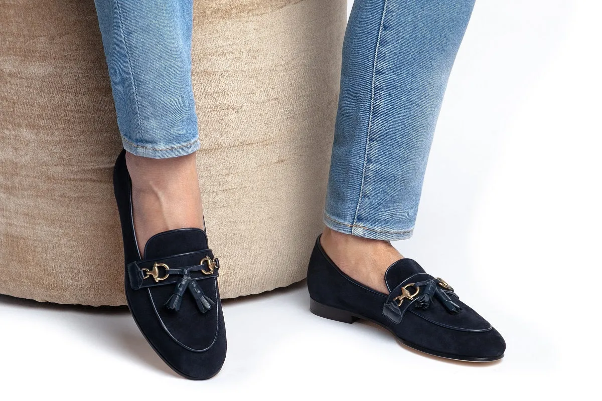 BRUNO VELUKID NAVY SLIPPERS