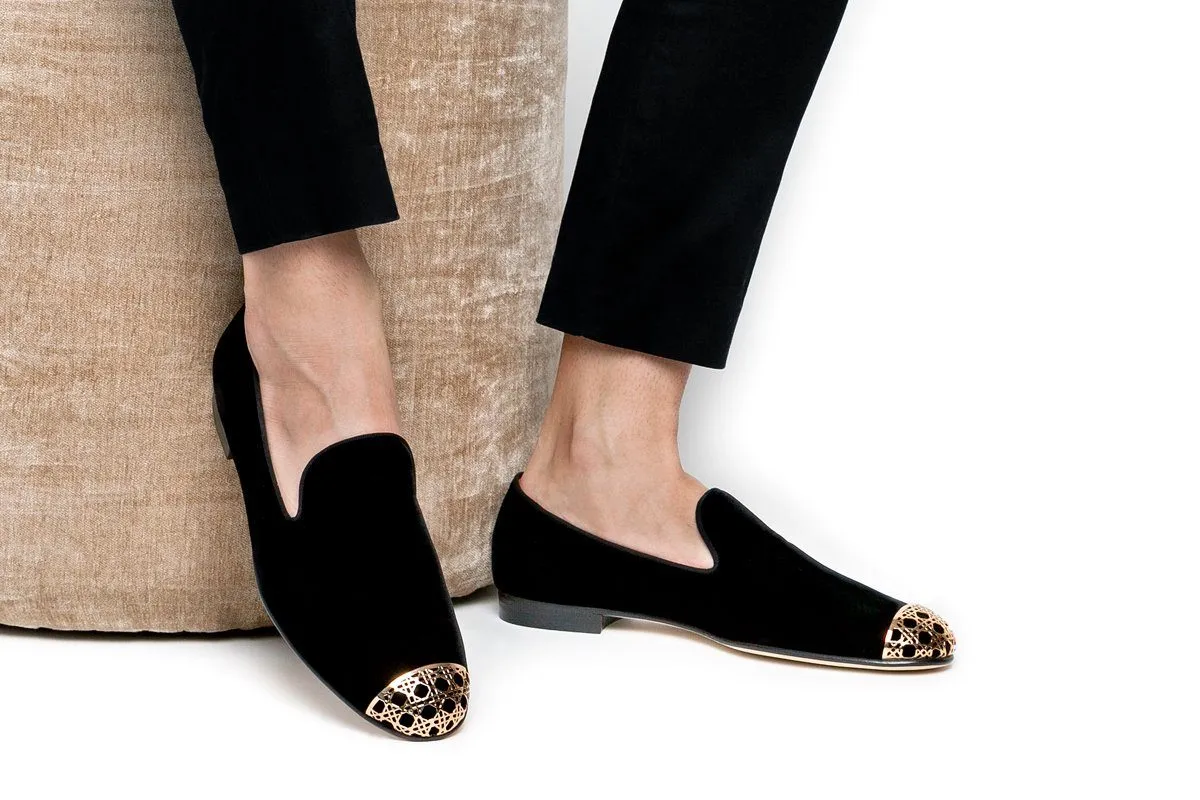 CARRAWAY VELOUR BLACK SLIPPERS