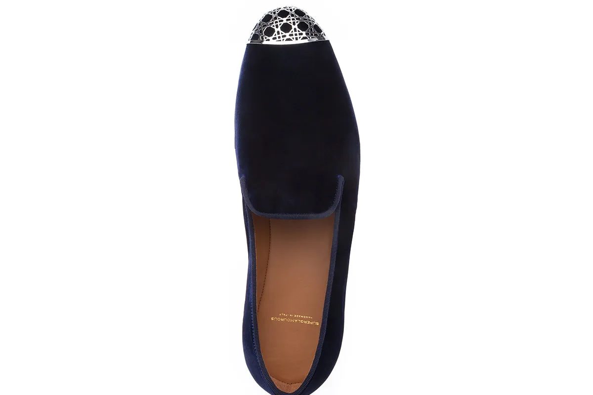 CARRAWAY VELOUR NAVY SLIPPERS