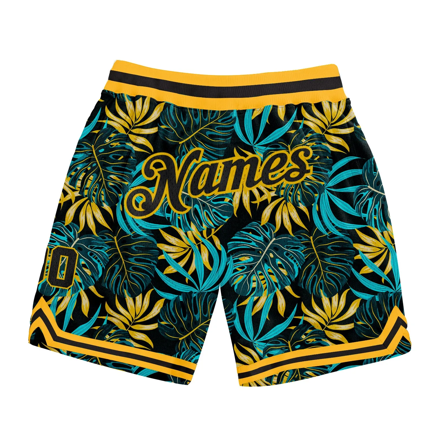 Custom Black Black-Gold 3D Pattern Design Tropical Palm Leaves Authentic Basketball Shorts