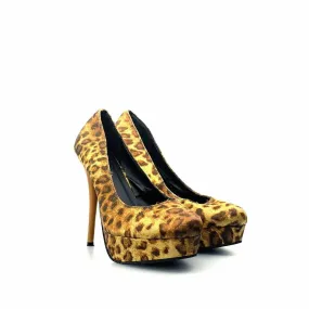 Fahrenheit Womens Size 7.5 Brown Leopard Heels Platform Stiletto Shoes