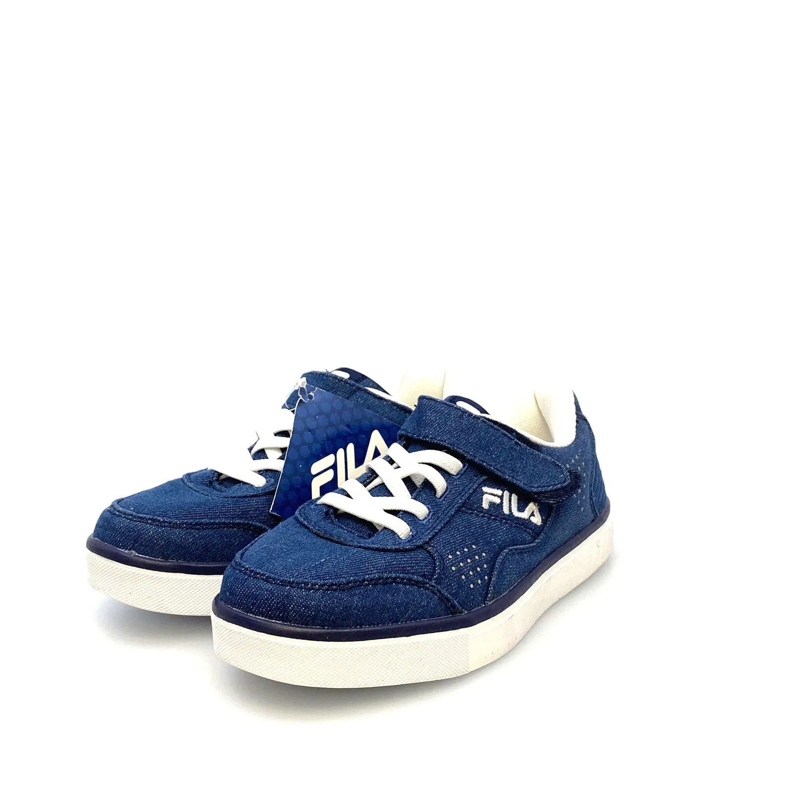 Fila Kids Memory Foam “Enkoro 2” Size 2 Blue Denim Lace-Up & Strap Shoes