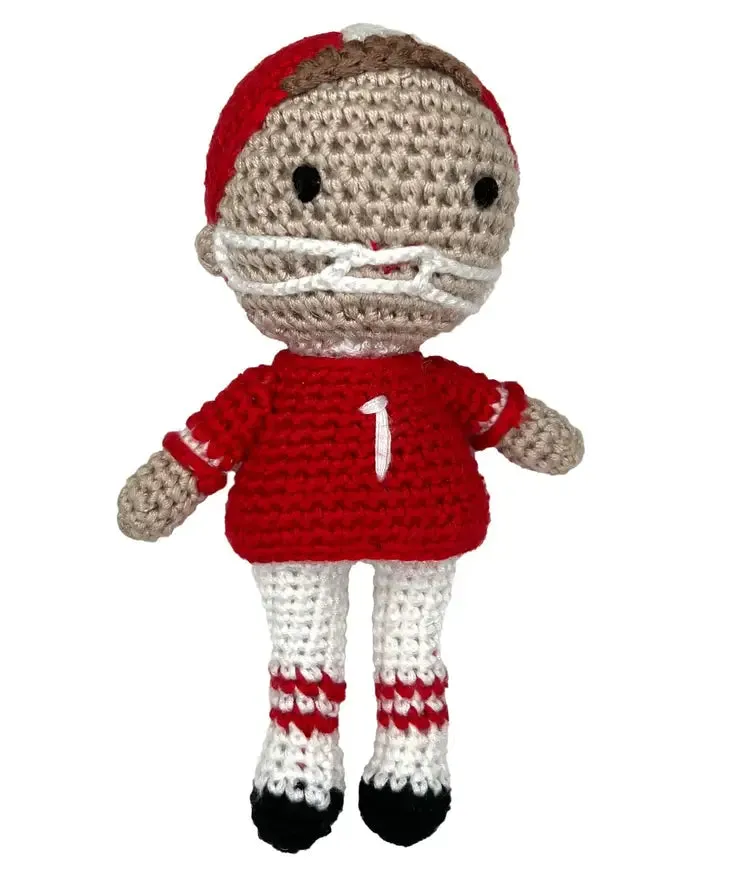 Football Player Bamboo Crochet Rattle