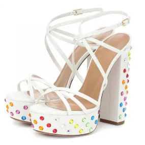 Gloria- the Rainbow Rhinestone Platform Strappy High Heel Shoes