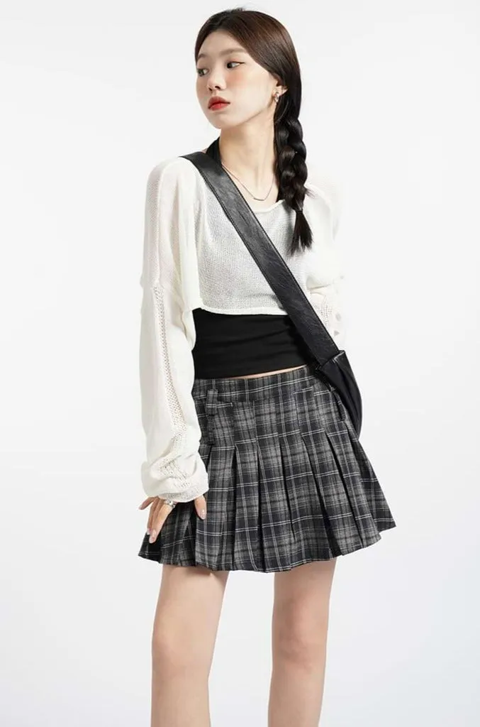 High Waist Pleated Plaid Mini Skirt