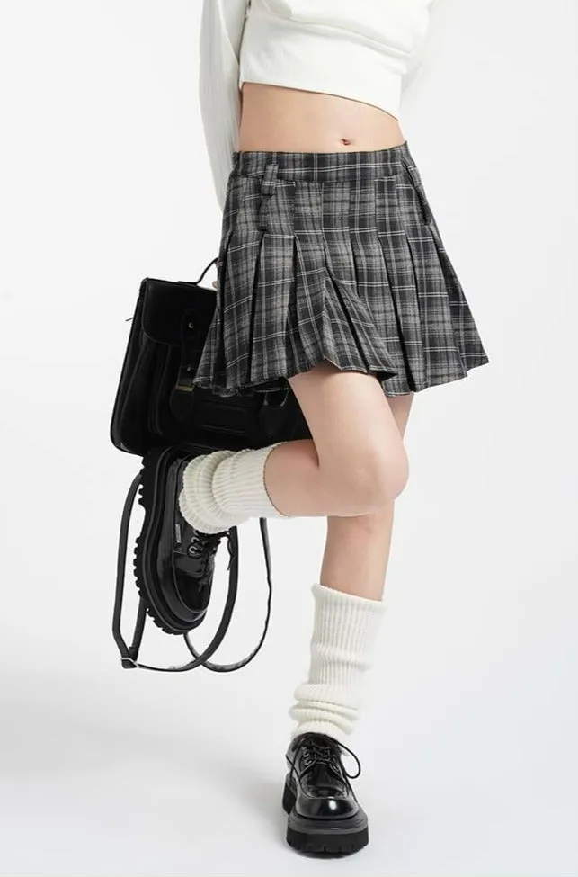 High Waist Pleated Plaid Mini Skirt