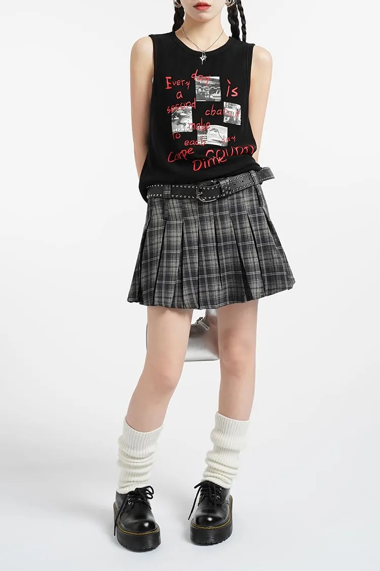 High Waist Pleated Plaid Mini Skirt