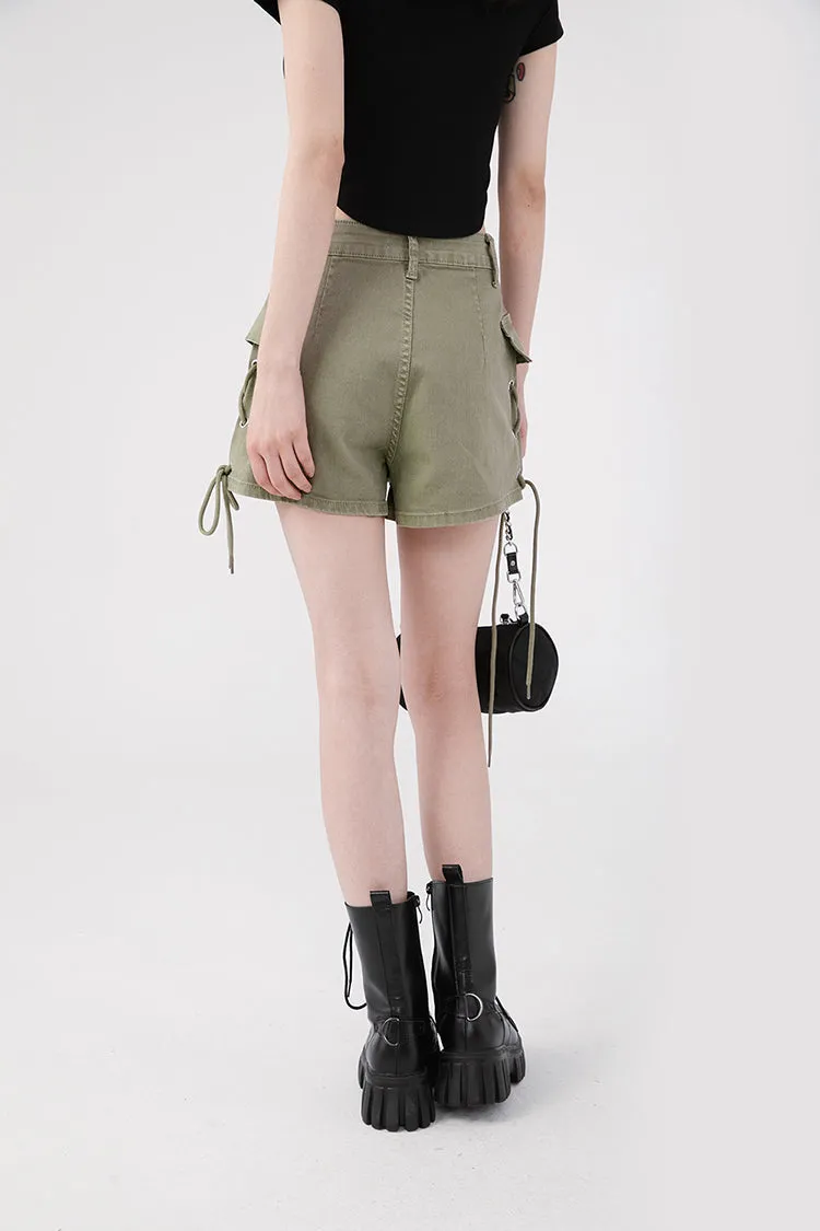 High Waist Shorts with Side Drawstrings