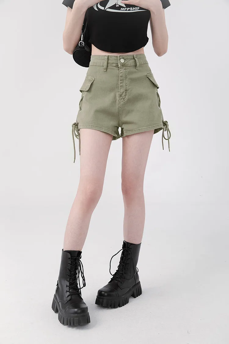 High Waist Shorts with Side Drawstrings