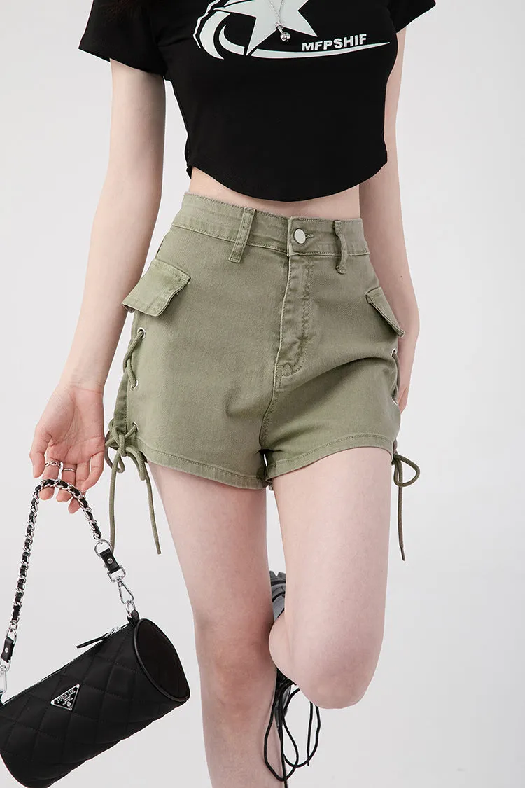 High Waist Shorts with Side Drawstrings