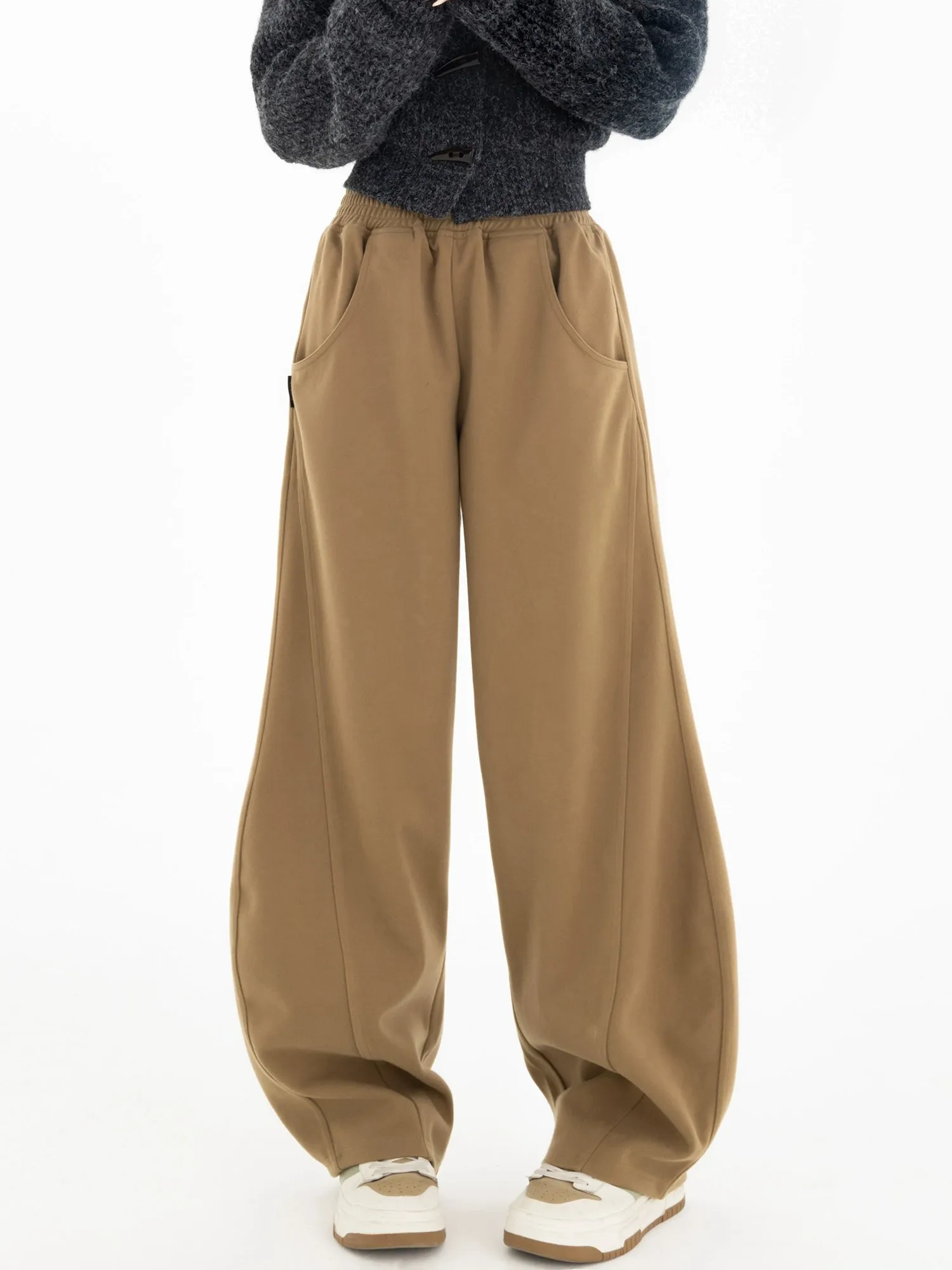 High-Waisted Wide-Leg Paneled Joggers