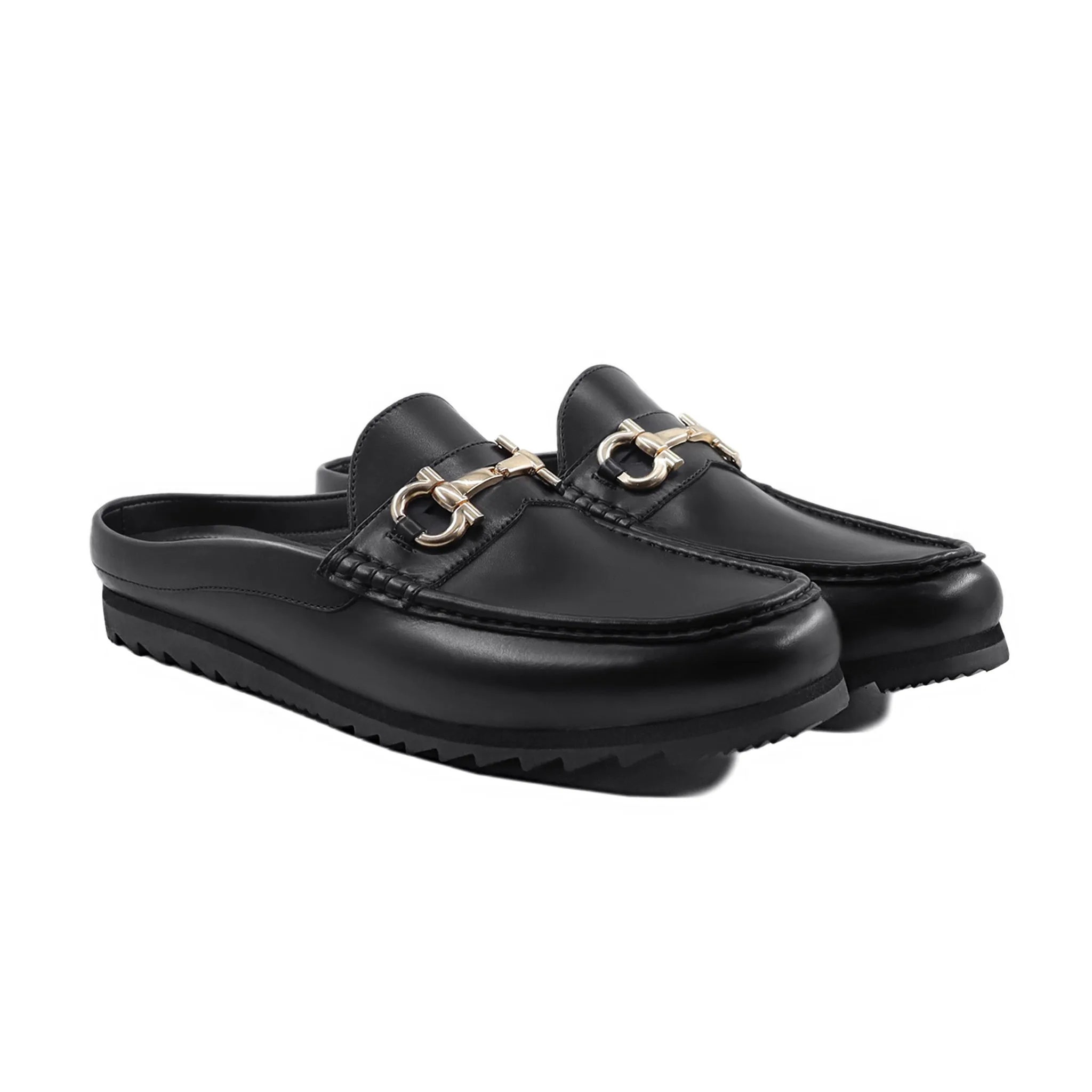 Jane - Men's Black Calf Leather Slipper