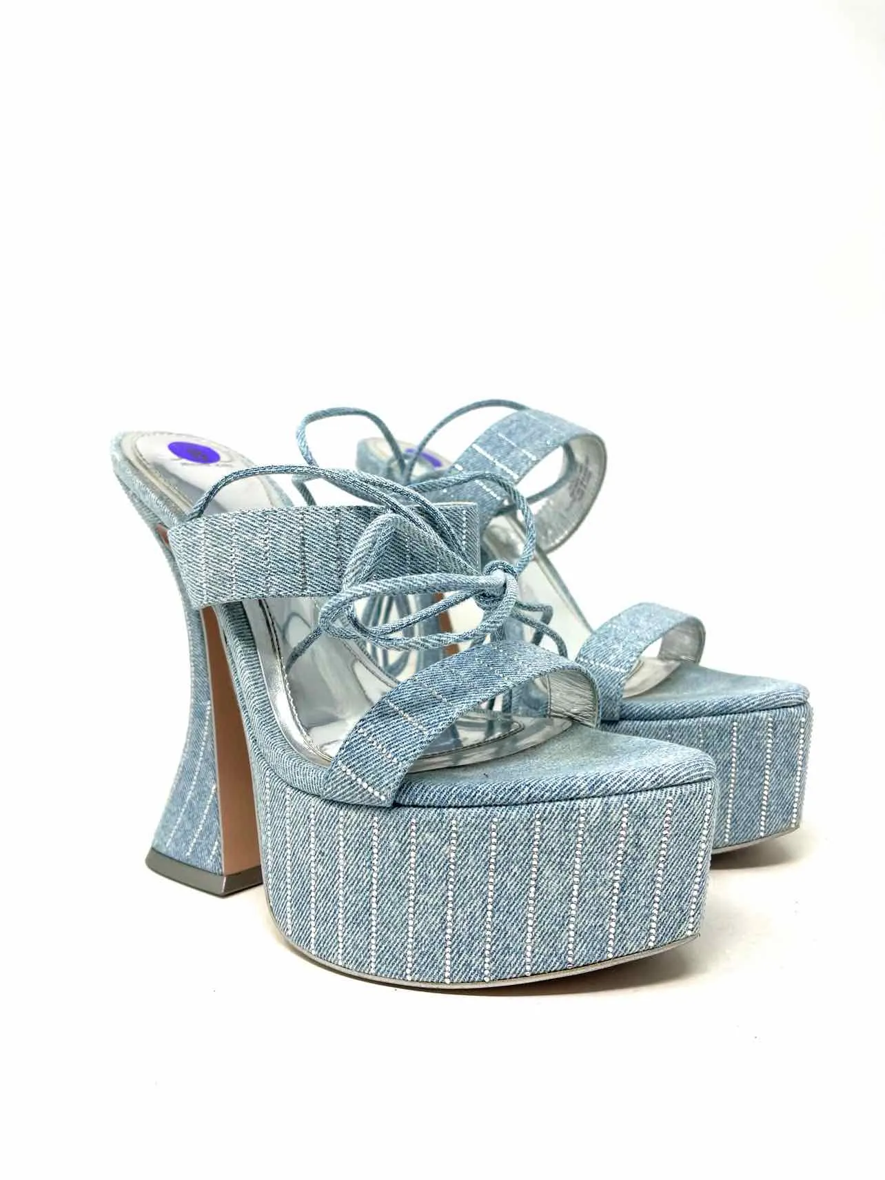 Jennifer Lopez Size 8 Lt Denim Embellished Shoes Platform Heels