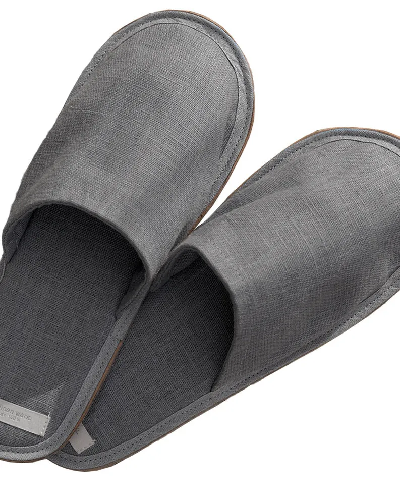 Linen Slippers: Grey Blue