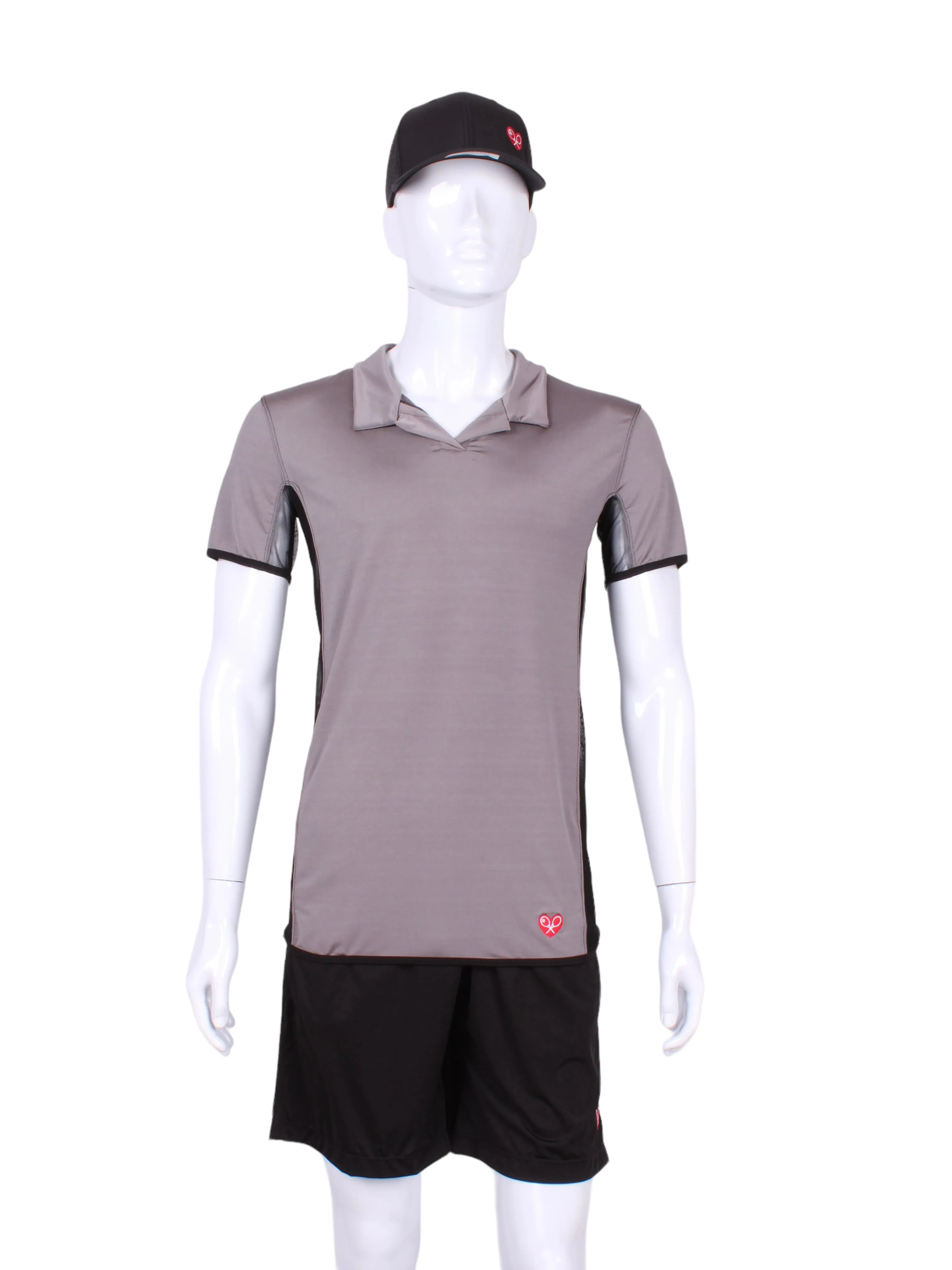 Long Men's Polo Shirt Grey With Mesh