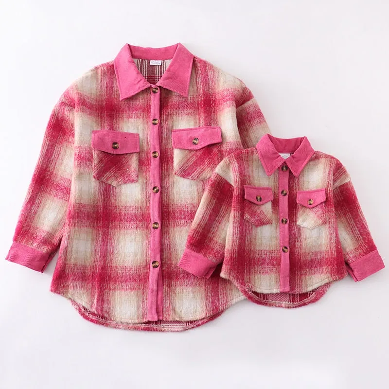 Matching Family Couple Outfit - Auburn Plaid Flannel Shirt - Mom, Dad & Kid