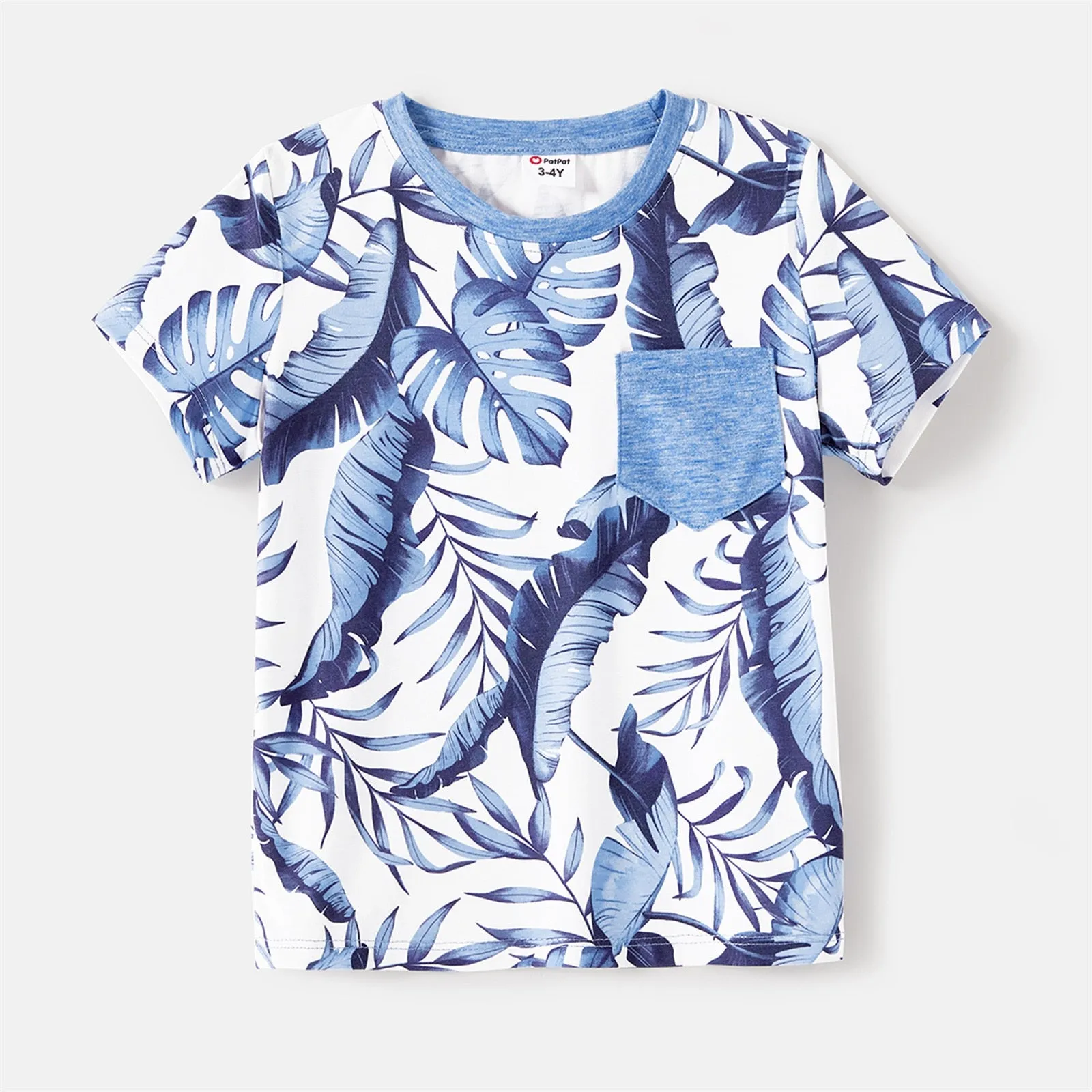 Matching Family Outfit - Blue Leaf Print Naia Dresses and T-shirts Sets