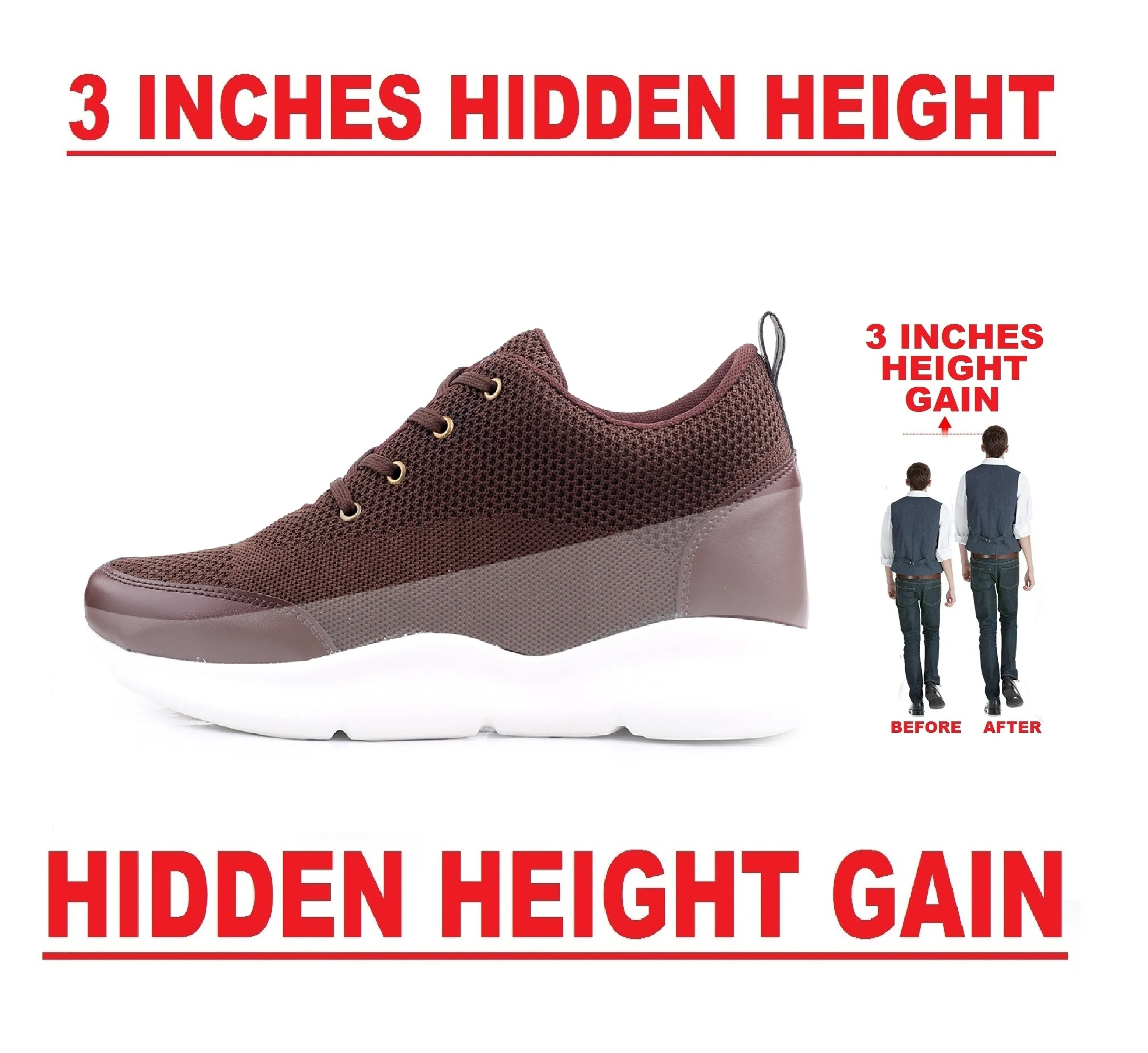 Men's 3 Inch Hidden Height Increasing Stylish Casual Sports Lace-Up Shoes