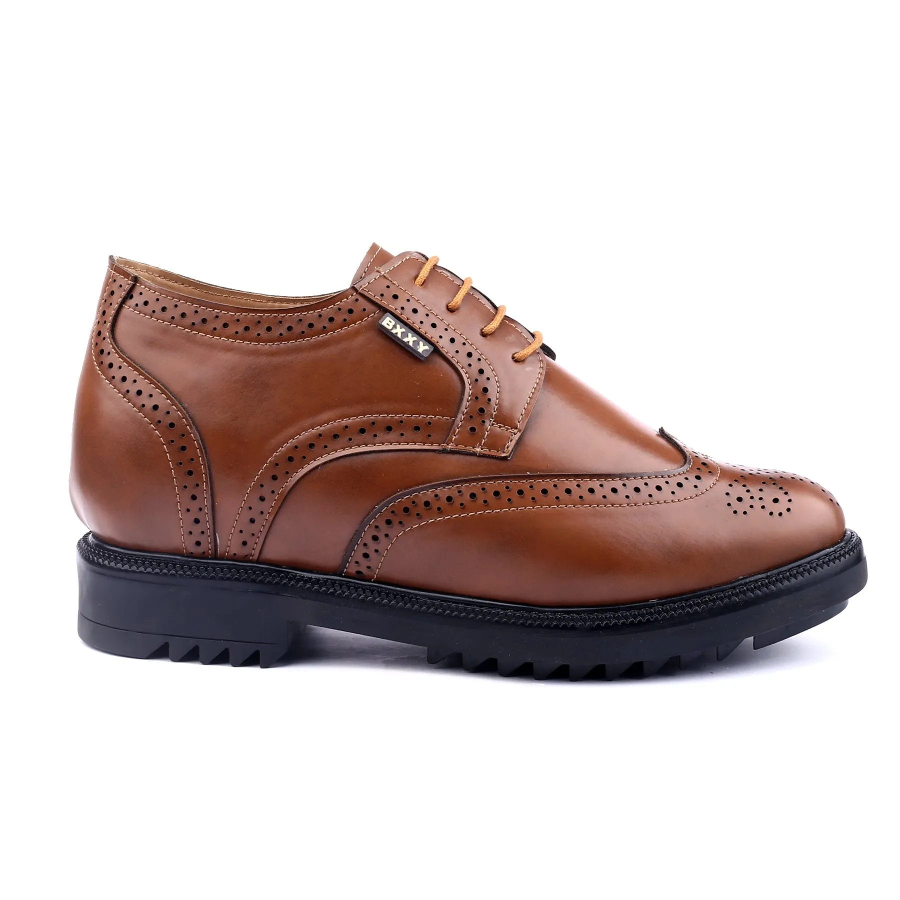 Men's 3.5 inch Hidden Height Increasing Faux Leather Brogue Lace-up Shoes