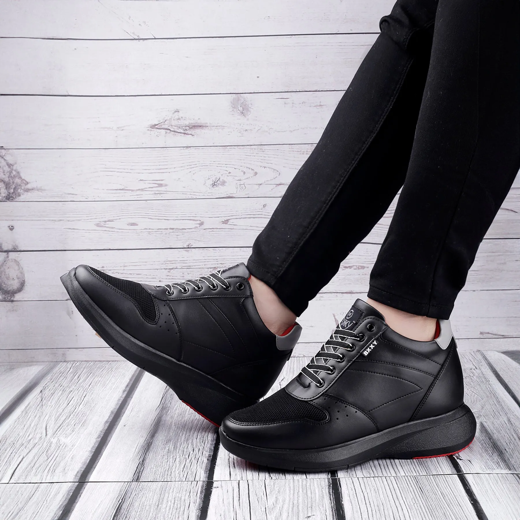 Men's 3.5 Inch Hidden Height Increasing Faux Leather Material Casual Sneaker Lace up Shoes