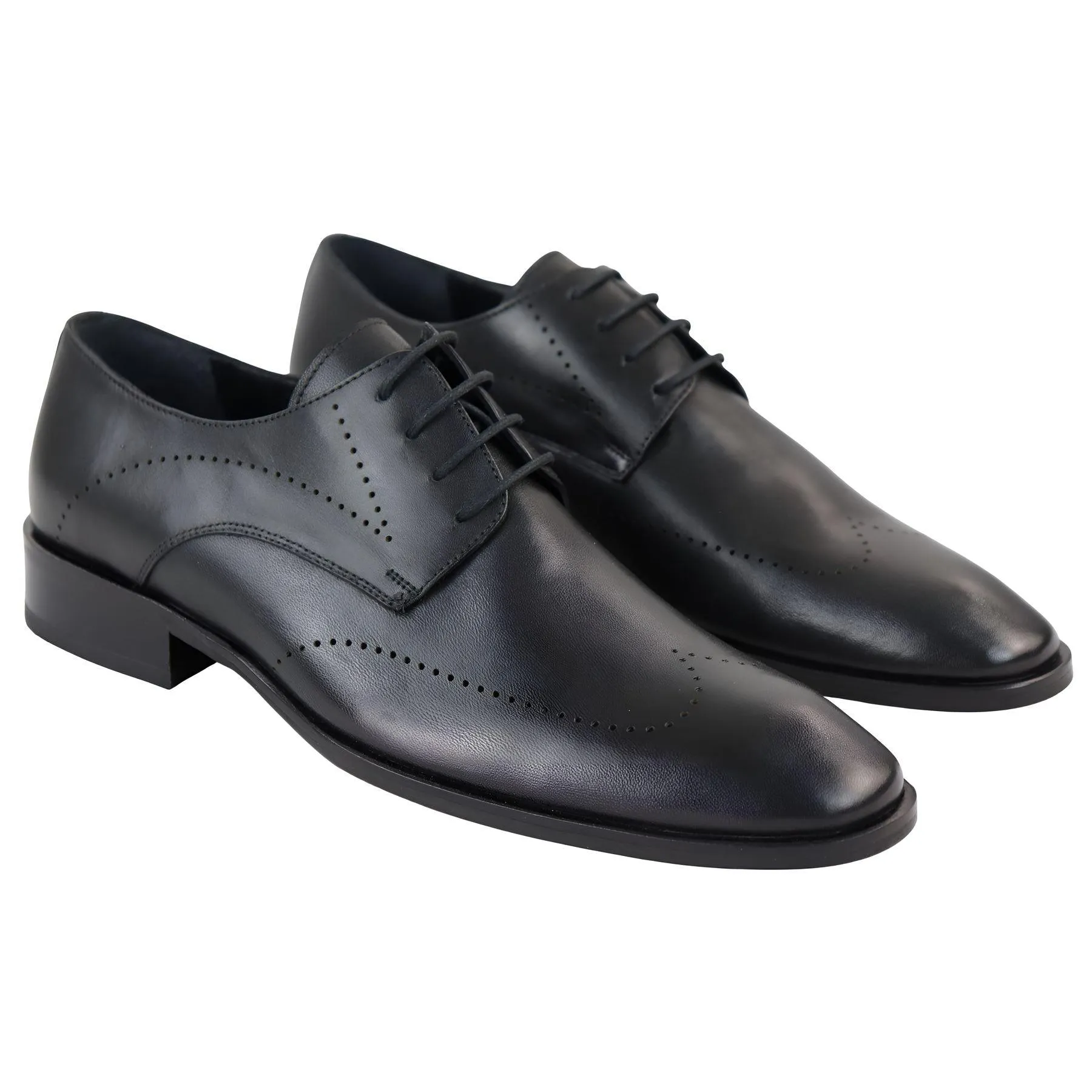 Men's Black Matt Derby Shoes Brogues Genuine Leather Formal Dress Shoe