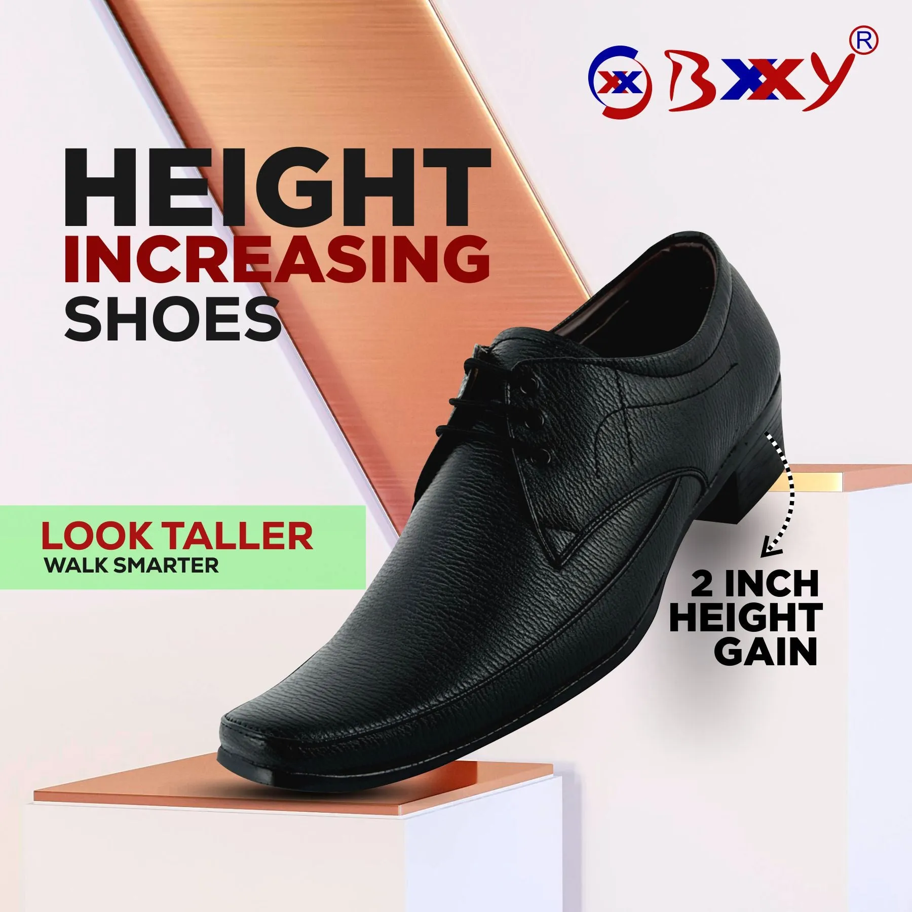 Men's Height Increasing Faux Upper Formal Derby Black Lace-Up Shoes