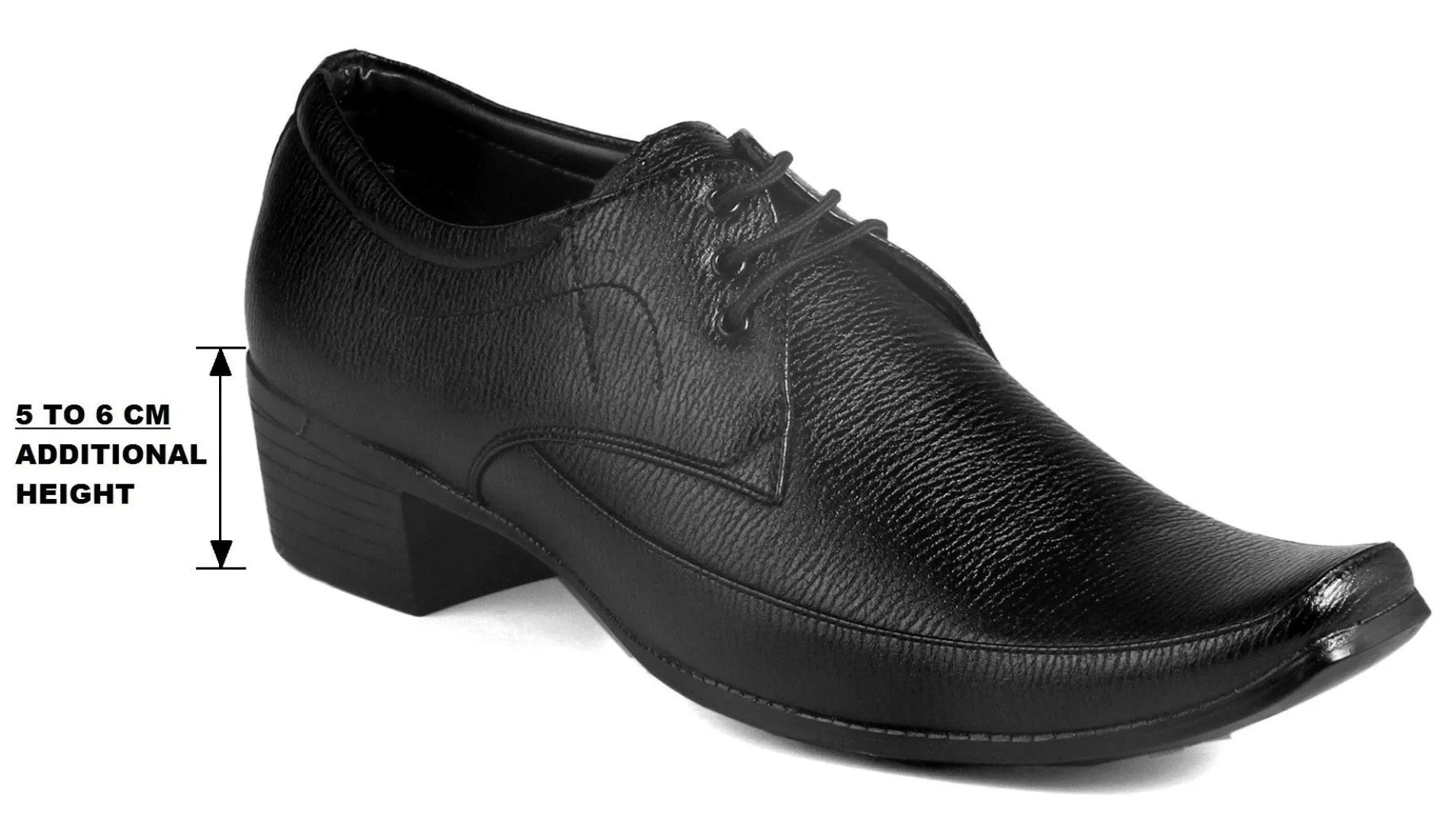 Men's Height Increasing Faux Upper Formal Derby Black Lace-Up Shoes