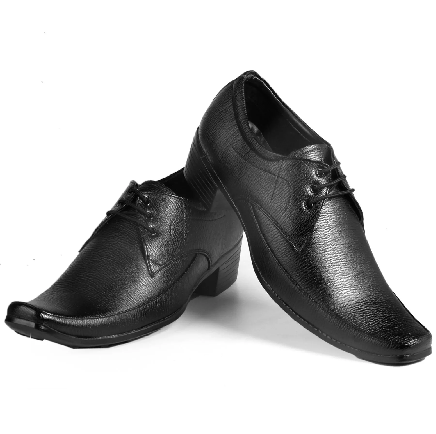 Men's Height Increasing Faux Upper Formal Derby Black Lace-Up Shoes