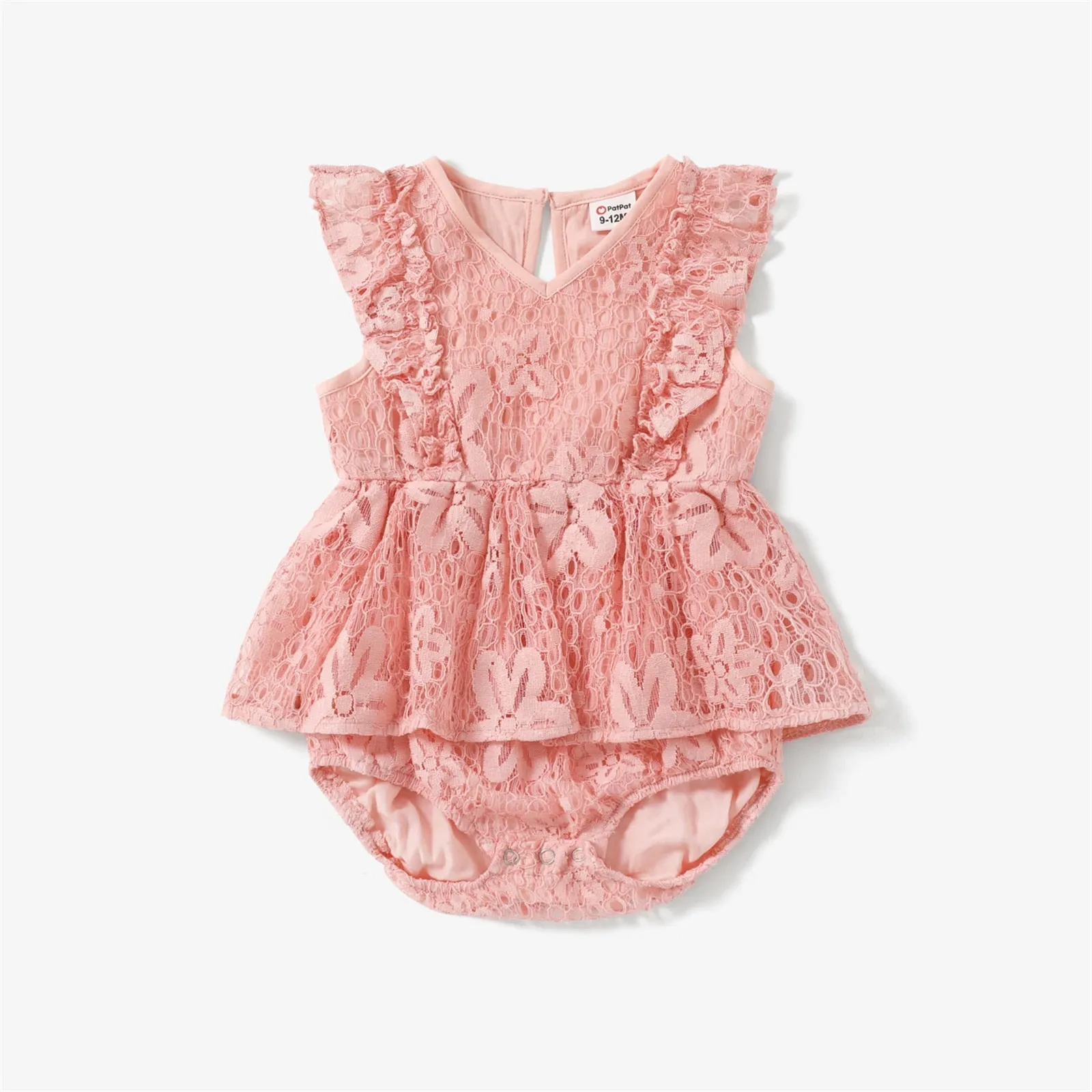 Pink Lace V-Neck Sleeveless Ruffle Dresses and Cotton T-shirts - Family Matching Outfit