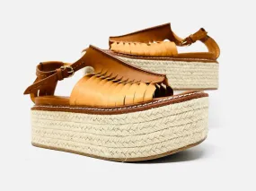 Size 7.5 Tan Platform Leather Shoes Espadrilles