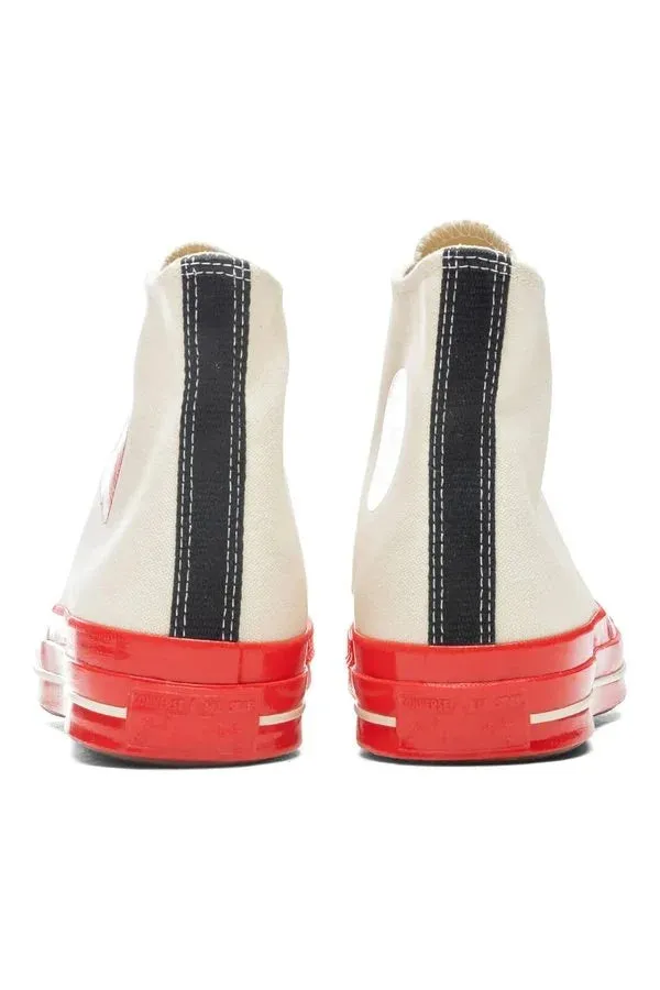 White CDG Play x Converse Red Sole High Top Sneakers