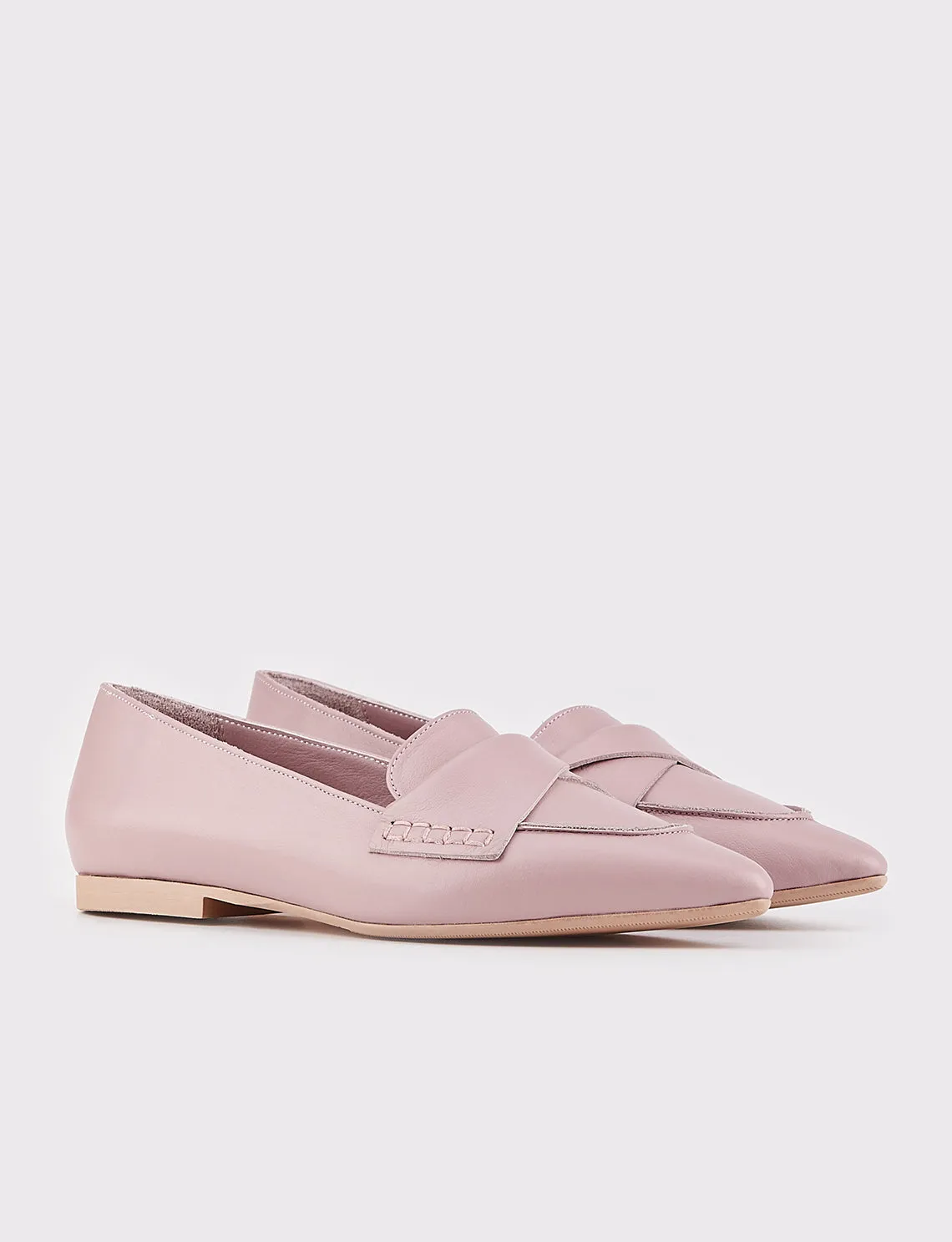 Women Pink Genuine Leather Point Toe Flat Shoes